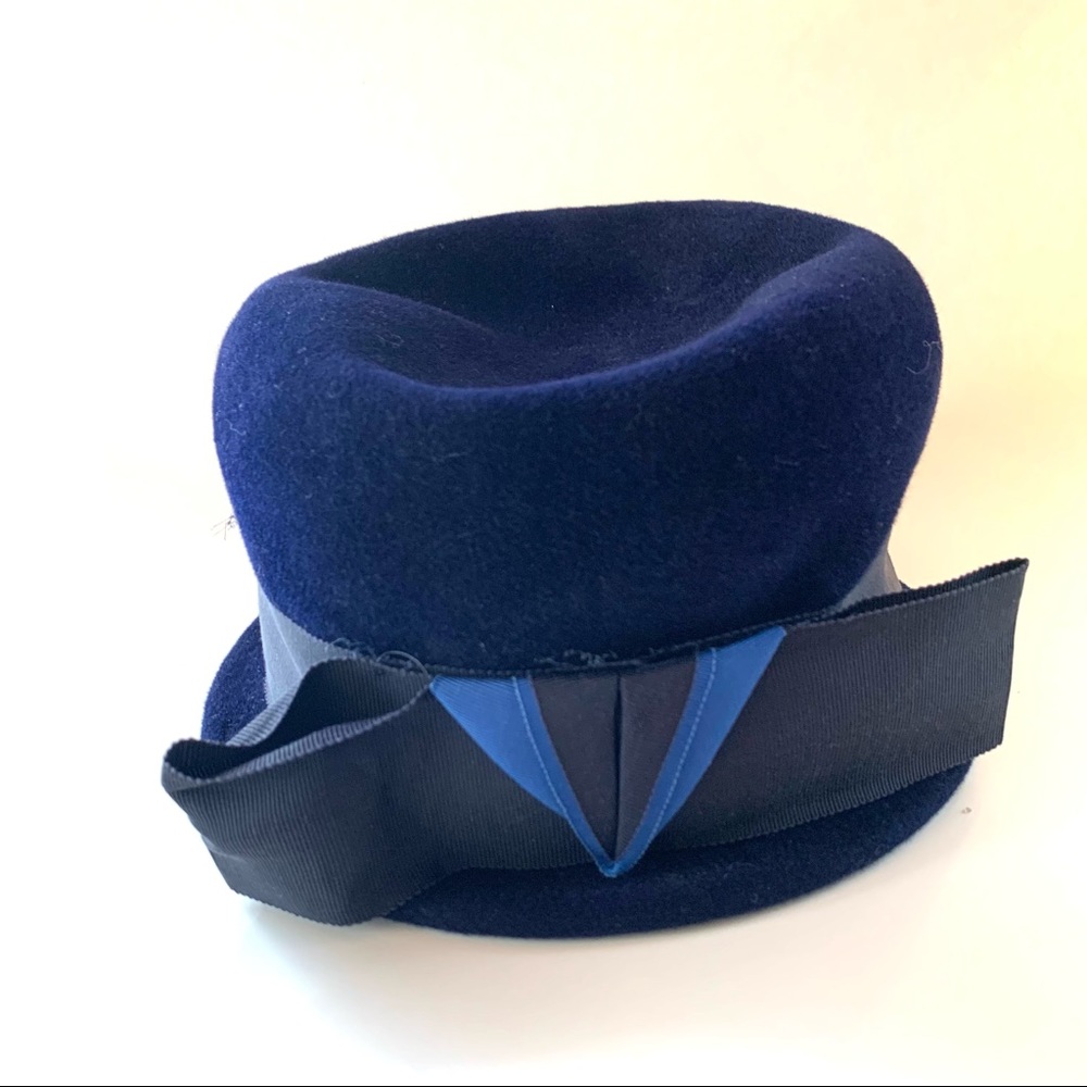 Vintage Peachbloom Velour Brimmed Hat Blue Medium Union Made